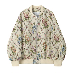 复古油画感提花棒球服外套女秋装小众不撞款宽松显瘦超火夹克上衣