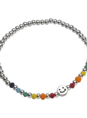 多巴胺女孩 ins风S925纯银彩虹笑脸串珠手链女银饰叠戴精致手串