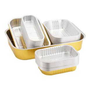 金色锡纸盒长方形烤箱烧烤外卖野餐保温打包盒带盖锡纸盘铝箔餐盒