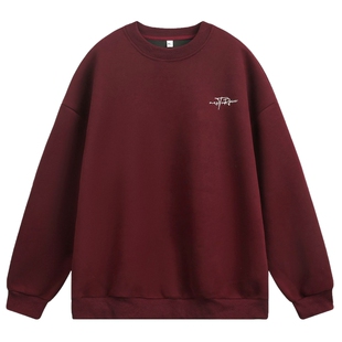 男士红色潮牌重磅卫衣男春季印花圆领上衣2026新款春装打底衫美式