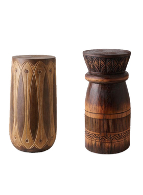 印度进口侘寂风复古实木墩子圆柱茶几摆件样板间民宿沙发边几底座