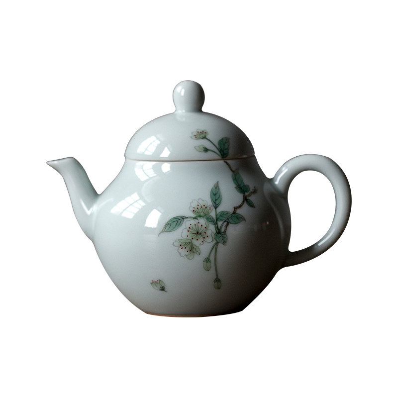 观岚仿古胎手绘海棠花茶壶釉下彩小泡茶壶带过虑球茶壶家用泡茶器