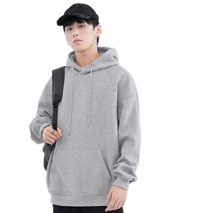 HomePanda重磅加绒加厚连帽卫衣男秋冬款美式情侣宽松纯色上衣潮