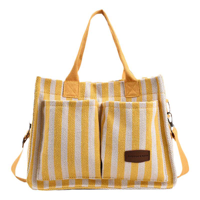 条纹帆布包女大容量单肩斜挎包
