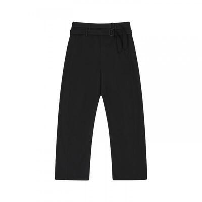 EMPTY REFERENCE 黑色垂坠感弯刀廓形双腰带金属扣宽松休闲长裤