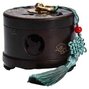 苏工纯铜三足香炉白泽神兽香薰炉家用镂空复古门环提钮铜香炉熏香