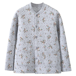 老年人开衫保暖衣加绒加厚冬季妈妈秋衣秋裤女套装中老年棉袄棉裤