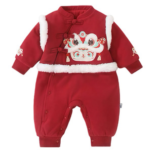 溯格男女婴儿冬季新款假两件连体衣爬服拜年服A类易穿脱66-100码
