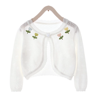 女童薄款外套春夏女宝宝空调衫儿童针织开衫婴儿夏季小披肩上衣