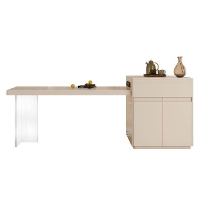 奶油风白色岩板岛台餐桌一体家用