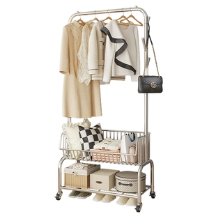 晾衣架简易落地家用移动卧室内挂隔夜衣服架子收纳宿舍衣帽杆架子