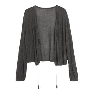 西町村屋气质简约短款开衫女夏季新款复古长袖系带外搭XH9B10047