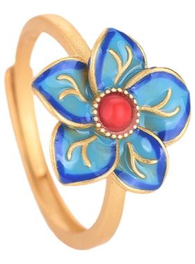 中国风复古配饰直播供货宫廷花朵设计开口指环景泰蓝仿南红戒指女