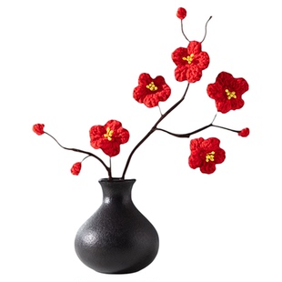 梅花手工针织毛线花束生日礼物仿真花家居客厅装饰摆设年宵花福桶