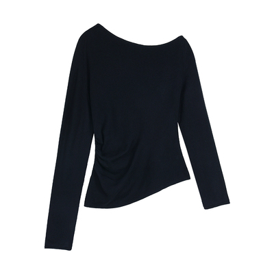 松弛感气质斜肩针织衫女露肩上衣