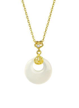 S999纯银白玉髓平安扣项链送妈妈