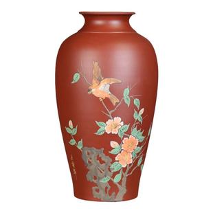 神力精品紫砂花盆大红袍泥绘花盆室内桌面书房摆件装饰无底孔水培