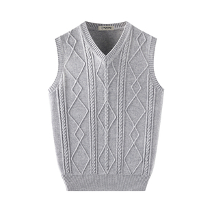 啄木鸟羊毛背心男套头坎肩中老年马甲秋冬无袖毛衣V领针织打底衫