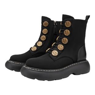 MIO米奥冬季圆头短靴厚底中筒靴潮流黑色靴子复古浮雕马丁靴女靴