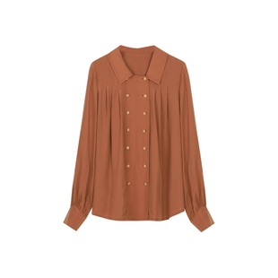 solighter 法式莱赛尔双排扣灯笼袖衬衫女春季2025新款长袖上衣