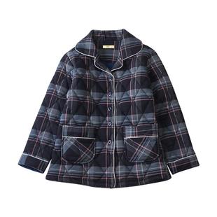 睡衣女秋冬季加厚纯棉夹棉三层保暖大码单件上衣全棉可外穿家居服