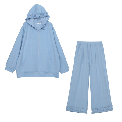 ◆我的挚爱!慕斯套装~◆W1468木耳边卫衣套装 春款宽松阔版两件套