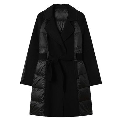 白鹿语简约风中长款拼接羽绒服