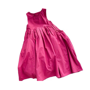 高级感纯棉女童连衣裙火龙果色夏款大口袋裙子儿童长裙公主裙大童