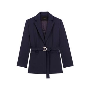 季末6折Maje金晨同款2025秋冬女装法式气质黑色收腰系带西装外套