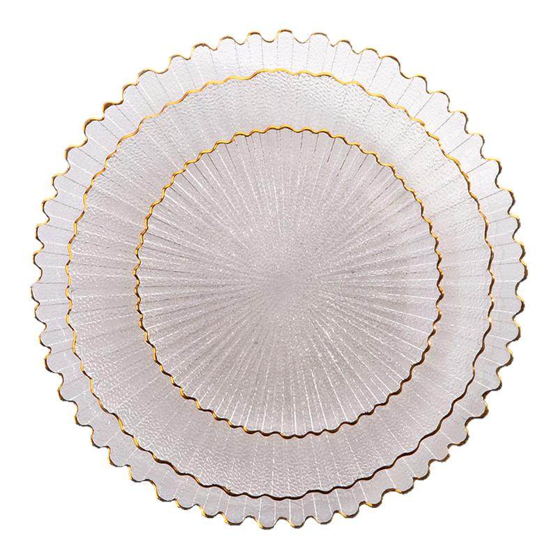 高颜值金边透明玻璃果盘西餐甜品水果盘子轻奢高档点心小吃碟精致