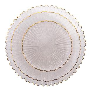 高颜值金边透明玻璃果盘西餐甜品水果盘子轻奢高档点心小吃碟精致