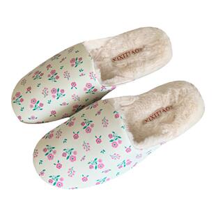 细细条 复古民族风冬季月子鞋保暖时尚居家防滑厚底外穿棉拖鞋女