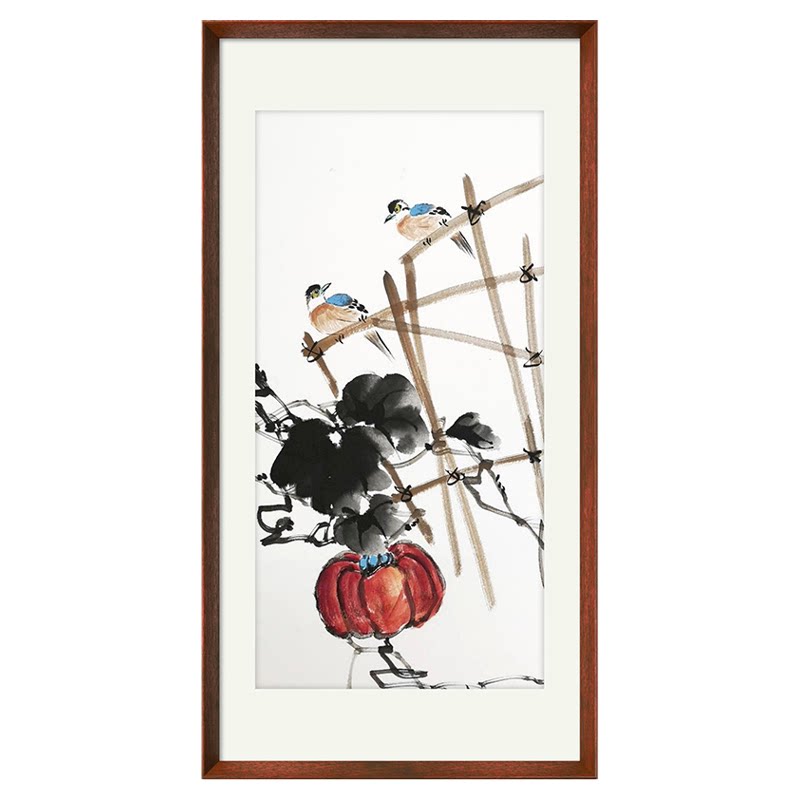 手绘花鸟图农家瓜果字画