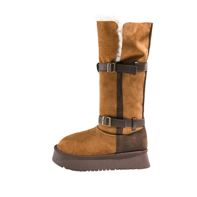 雪国列车毛毛雪地靴女款2025冬季新款加绒加厚长筒靴防滑保暖棉靴