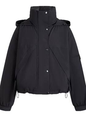 A21女装梭织宽松连帽短棉服