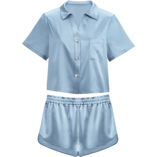 短袖短裤真丝睡衣女款套装大码两件套桑蚕丝薄款丝绸家居服夏