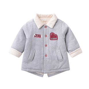 拉比童装外套2023秋冬宝宝反领中长款棉服加厚男女儿童羊羔绒外套