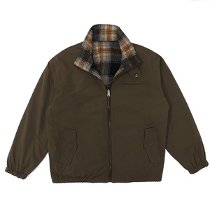 BBCN STORE美式复古双面穿惠灵顿格纹立领教练夹克休闲宽松外套