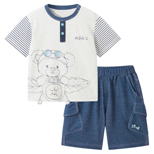 [A类亲肤]MINIPEACE太平鸟童装男宝宝套装夏季幼童t恤短裤两件套