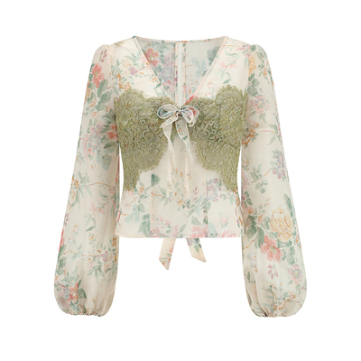 LaceMade《蝴蝶纪》法式复古田园风轻薄透气印花宽松百搭蕾丝上衣