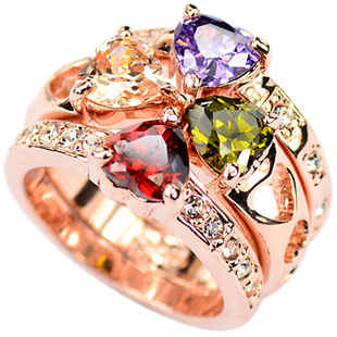 食指夸张时尚个性轻奢潮四叶草装饰宝石可拆分仿碧玺紫水晶戒指女