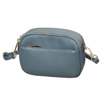 百搭真皮大容量三拉链斜挎小包女