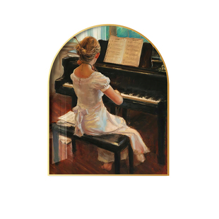 美式复古客厅装饰画人物艺术法式餐厅卧室壁画钢琴房过道拱形挂画