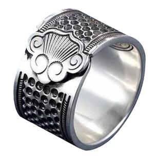 顶针戒指复古仿银吉祥如意传统老式可调节缝纫戒指防扎手老款顶针