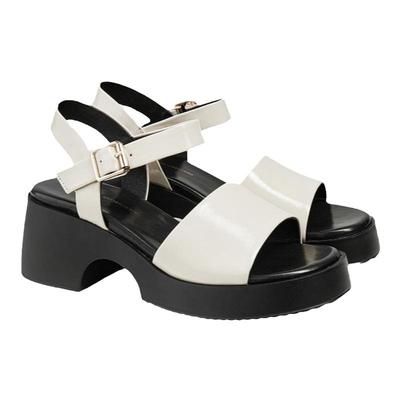 粗跟运动休闲真皮一字带罗马凉鞋