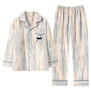 猫人法兰绒睡衣男款冬季加绒加厚2026新款珊瑚绒男士家居服套装冬