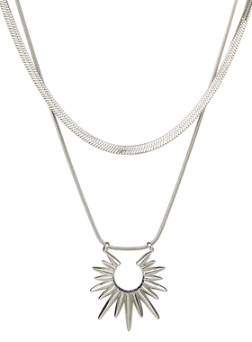 双层叠戴太阳蛇骨链钛钢项链女