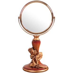欧式复古小镜子宿舍桌面化妆镜立式双面旋转台面镜少女台式公主镜