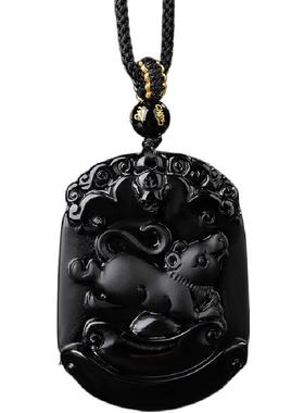 黑曜石十二生肖本命年项链吊坠