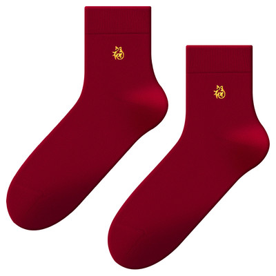 七匹狼本命年男纯棉红色中筒袜子